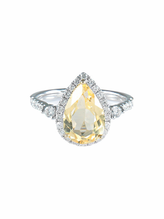 Bague 52 Bague tourmaline jaune poire et diamants or blanc 58 Facettes