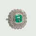 Ring 58 ART DECO STYLE PLATINUM RING WITH DIAMONDS AND EMERALDS 58 Facettes Q994A
