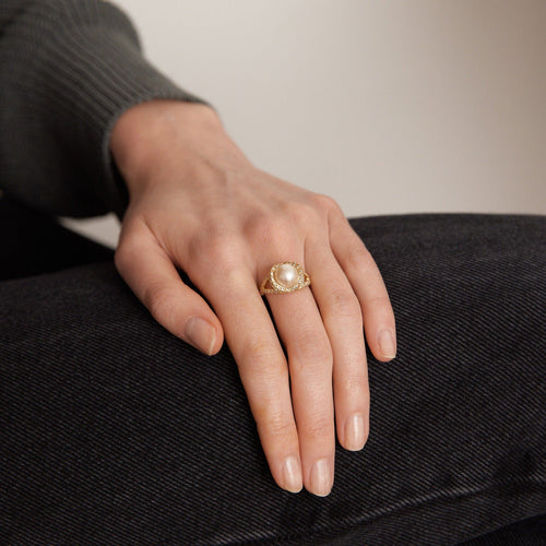 Bague 54 Bague perle, diamants, or jaune 58 Facettes HS20599