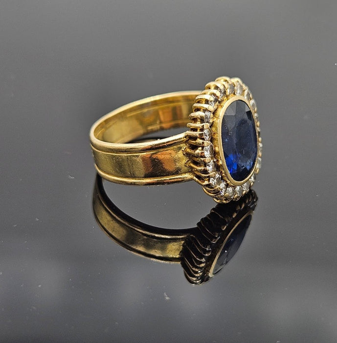 Bague 59 Bague vintage en or avec important saphir et diamants 58 Facettes