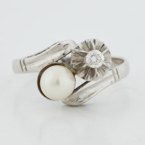 Bague 54 Bague Or blanc Perle Diamant 58 Facettes REF 6010/16