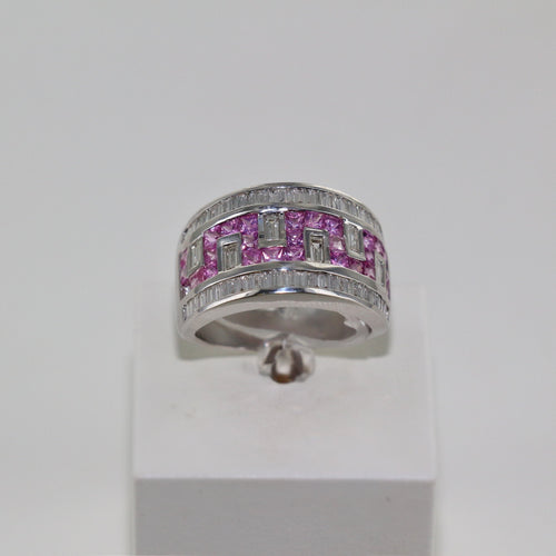 Bague Bague diamants et saphirs roses 58 Facettes