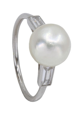 Bague BAGUE PERLE ET DIAMANTS BAGUETTES 58 Facettes 059851