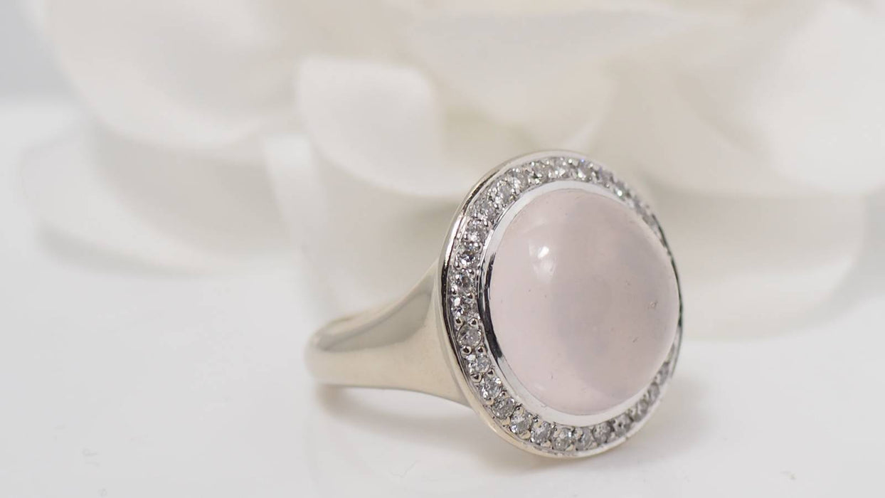 Bague Bague en blanc, quartz rose et diamants 58 Facettes 31048