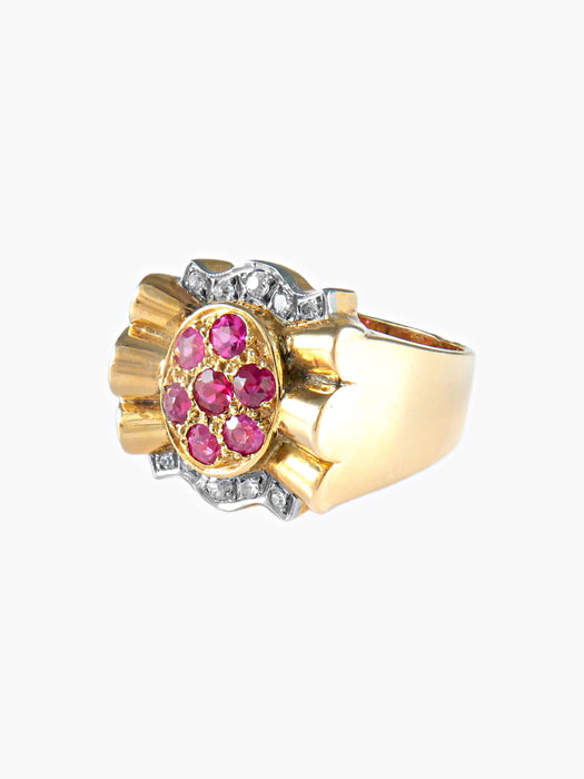 Bague 52 Bague fleur rubis diamants or jaune 58 Facettes LP22-22