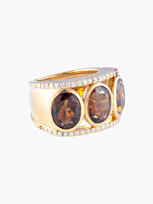 Bague 52 Bague Quartz fumé et Diamants 58 Facettes