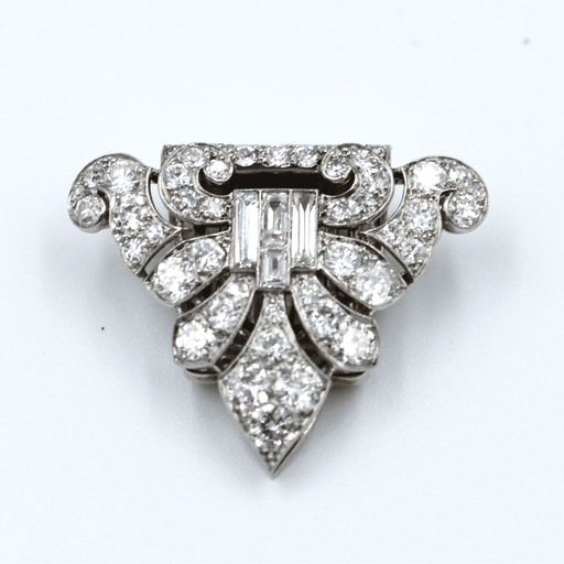 Broche Clip de revers art déco or platine diamants 58 Facettes