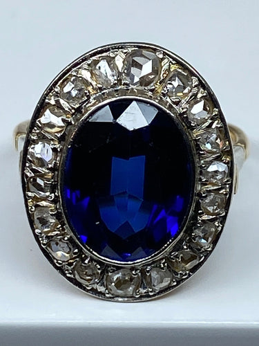 Bague 54 Bague en Or jaune, saphir Verneuil & diamants 58 Facettes