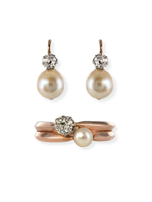 Boucles d'oreilles Parure ancienne perles fines et diamants 58 Facettes 19-614
