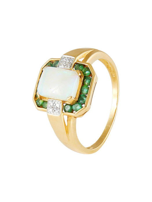 Bague Bague Opale entourage Emeraudes et Diamants 58 Facettes HS20470