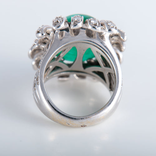Bague 52 Bague Fleur Emeraude cabochon Diamants 58 Facettes 324E112