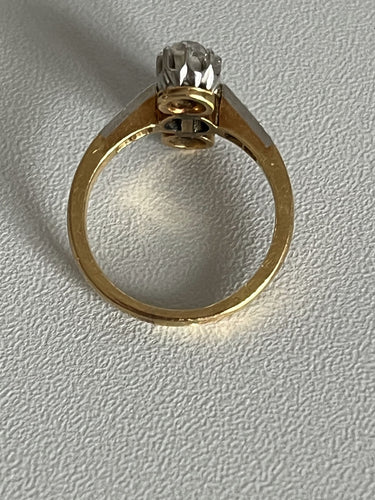 Bague 50 Bague Or Jaune Platine Perle Diamants 58 Facettes 5032