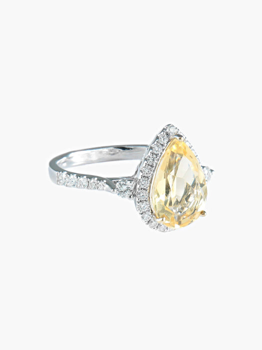 Bague 52 Bague tourmaline jaune poire et diamants or blanc 58 Facettes