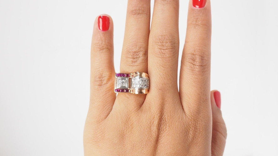 Bague 51 Bague Tank en Or rose, Diamants & Rubis 58 Facettes 32020