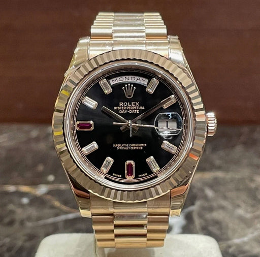 ROLEX Watch - DAY DATE II ROSE GOLD 41 mm RUBY AND DIAMOND WATCH 58 Facettes REF 10008/23