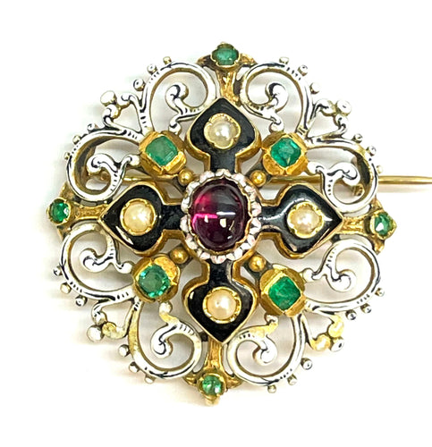 Broche Parure ancienne en or 18 carats néo renaissance 58 Facettes