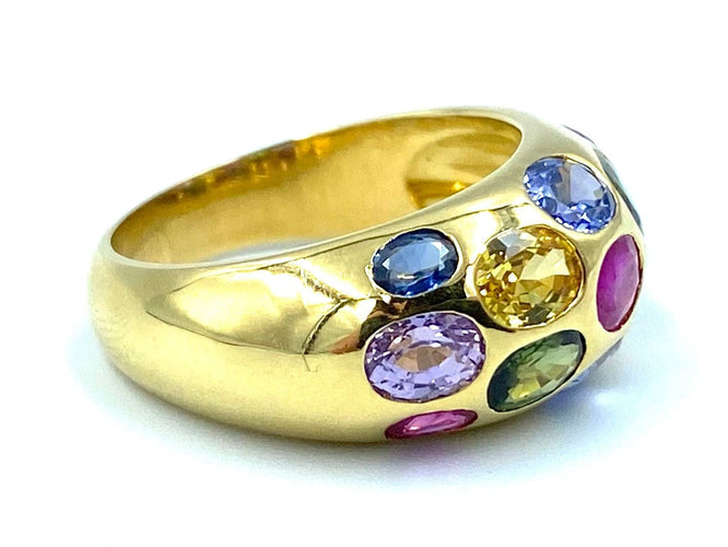 Bague Bague jonc or jaune 18K et saphirs de couleur 58 Facettes