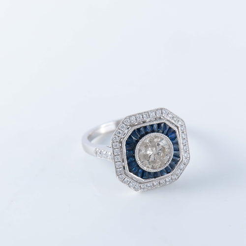 Bague 56 Bague saphir diamant - style Art Déco 58 Facettes