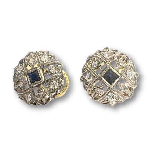 Boucles d'oreilles Boucles d'oreilles design Art Déco en or et platine avec diamants et saphirs 58 Facettes Q832A
