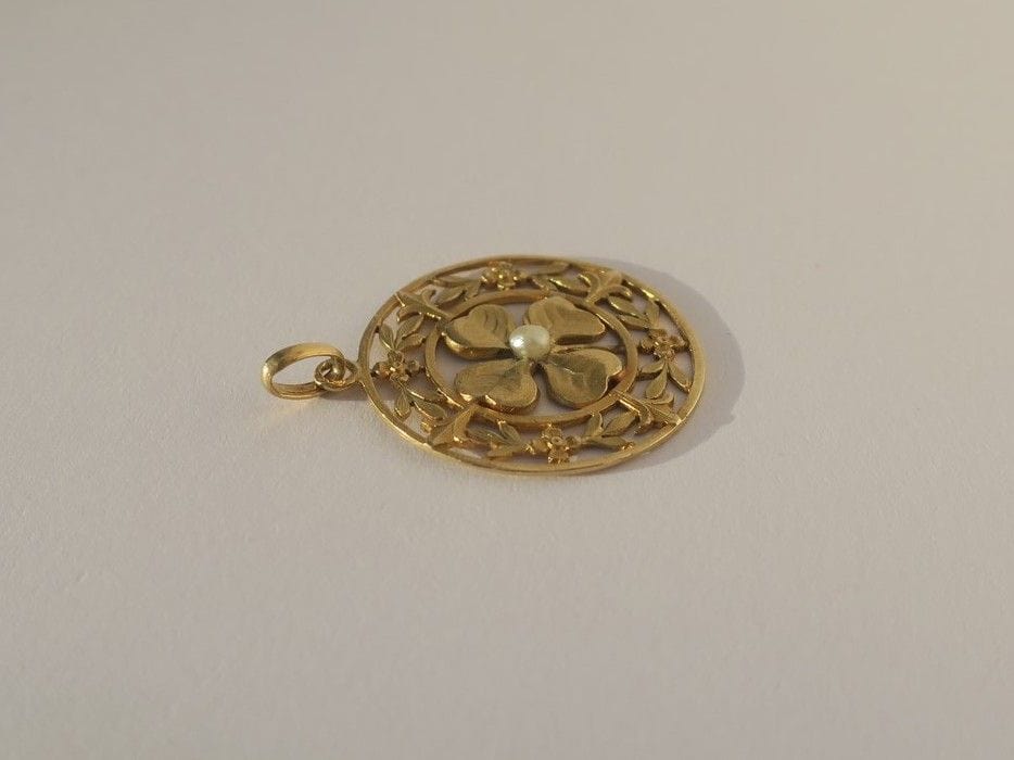 Pendentif Pendentif Art Nouveau trèfle chance or 58 Facettes