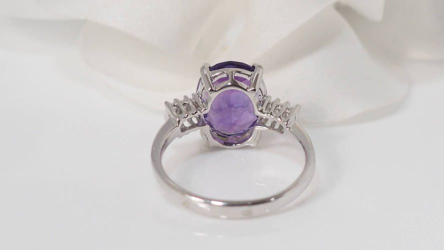 Bague 53 Bague or blanc améthyste et diamants 58 Facettes 30951