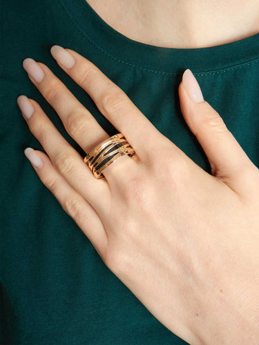 Bague 65 Bulgari - Bague B.zero1 Design Legend en or rose et céramique noire 58 Facettes