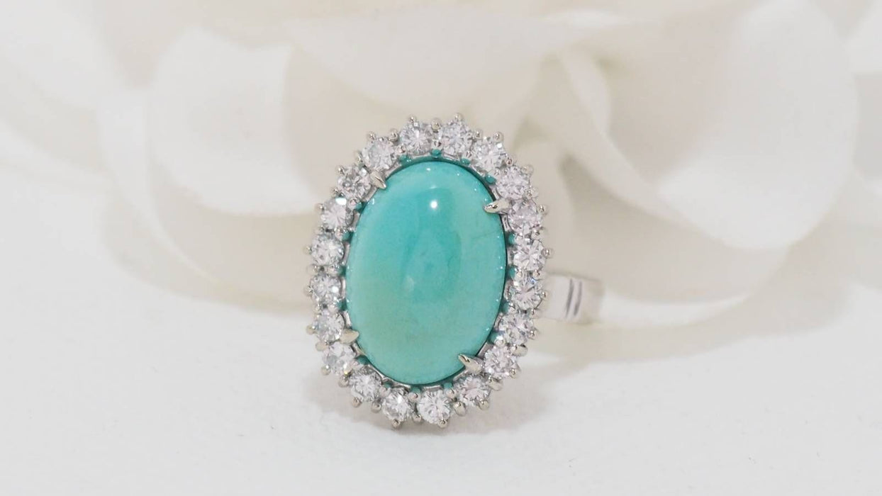 Bague 54 Bague Or blanc, Turquoise & diamants 58 Facettes 32269