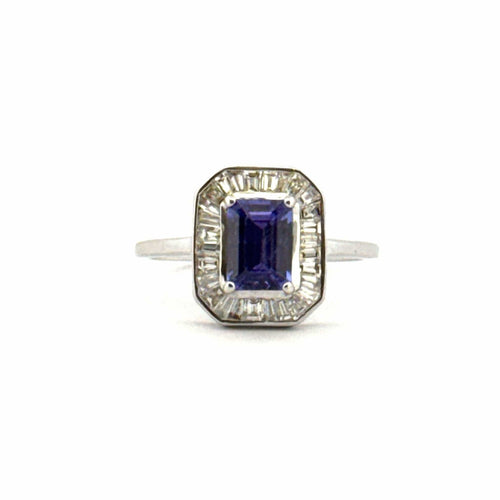 Bague 55 Bague en or blanc 18 carats , tanzanite et diamants baguettes 58 Facettes
