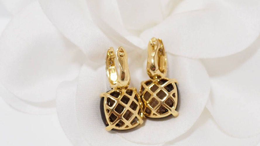 Boucles d'oreilles Boucles d'oreilles or jaune quartz fumé et diamants 58 Facettes 31309