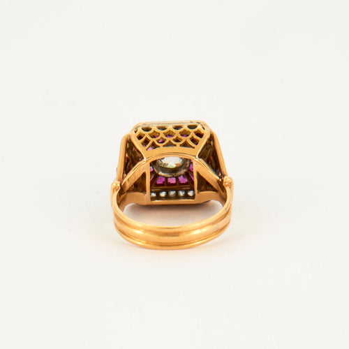 Bague 51 Bague Art Déco Diamant taille coussin Rubis 58 Facettes