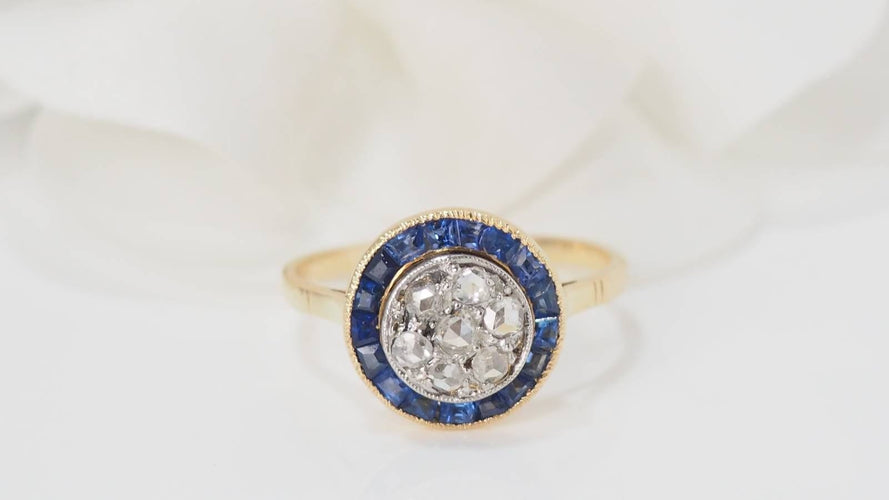Bague 54 Bague ancienne en or jaune saphirs calibrés et diamants 58 Facettes 32179