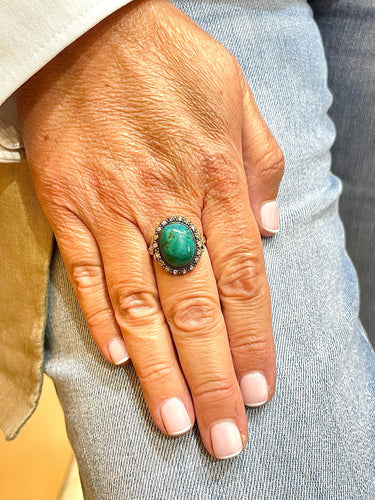 Bague Bague or argent turquoise diamants 58 Facettes