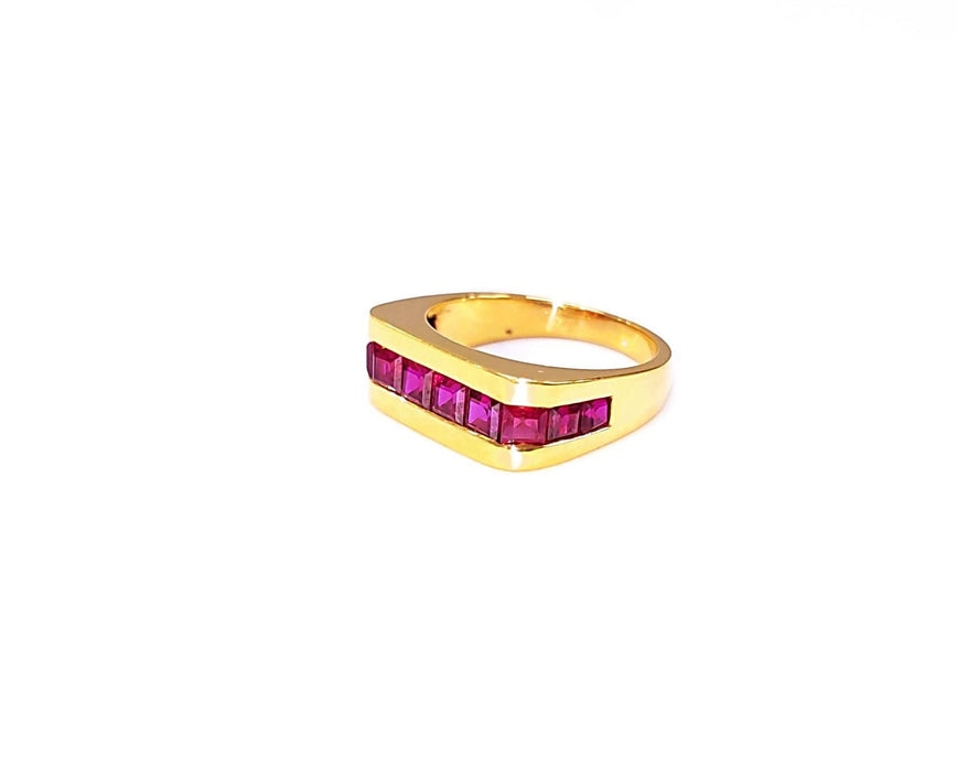 Bague 53 Bague jonc carré or jaune et rubis 58 Facettes Rail/Rub.