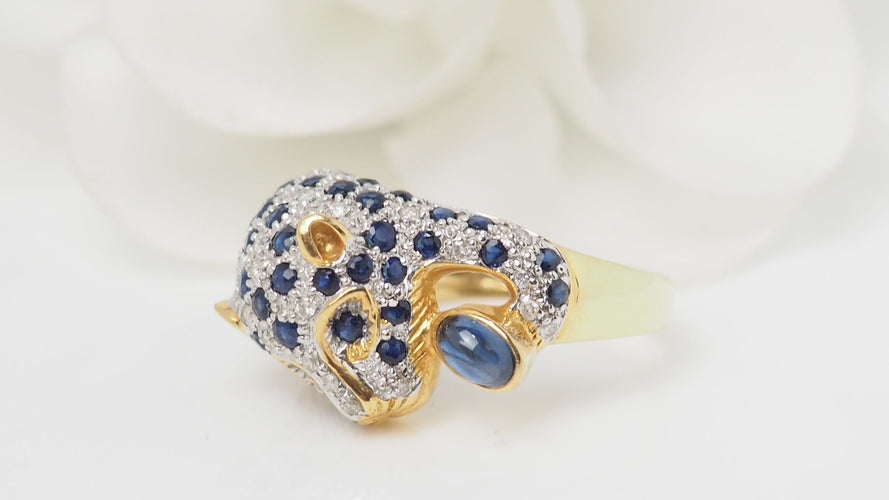 Bague 55 Bague Panthère Or jaune Saphirs Diamants 58 Facettes 32508
