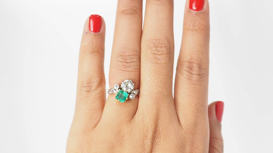 Bague 50 Bague Toi et Moi émeraude & diamants 58 Facettes 32011