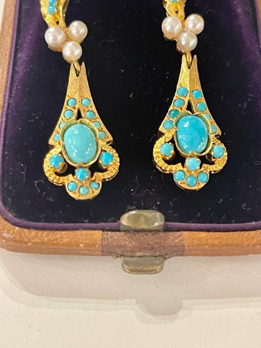 Boucles d'oreilles Pendants d'Oreilles Or, Turquoises Et Perles 58 Facettes 1043565