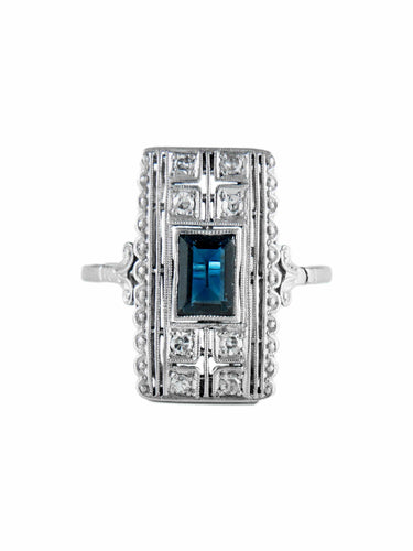 Bague 50.5 Bague Ancienne Or Blanc Platine Saphir Diamants Circa 1910 58 Facettes