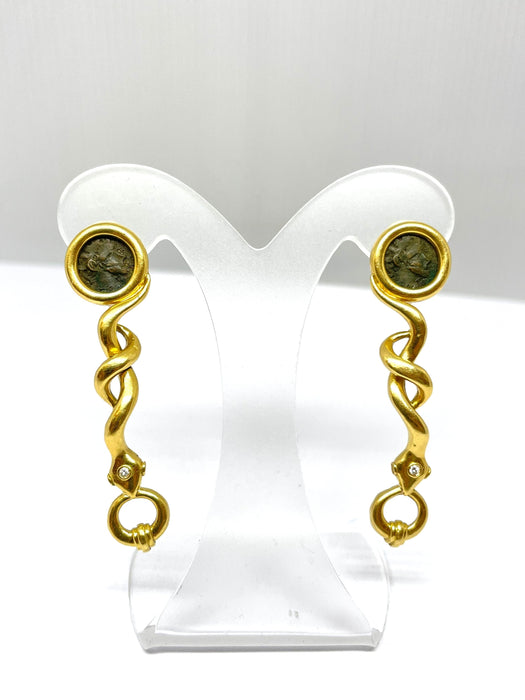 Boucles d'oreilles Boucles d’oreilles anciennes Or jaune Pièces antiques Diamants 58 Facettes