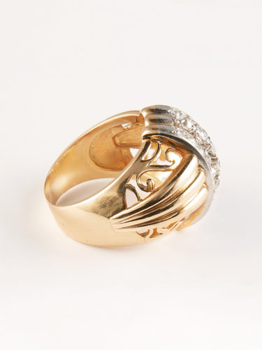 Bague 59 Bague en or jaune, platine et diamants 58 Facettes