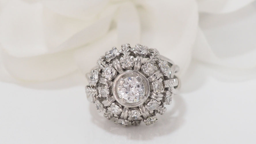 Bague 50 Bague entourage Vintage en Palladium et diamants 58 Facettes 29680
