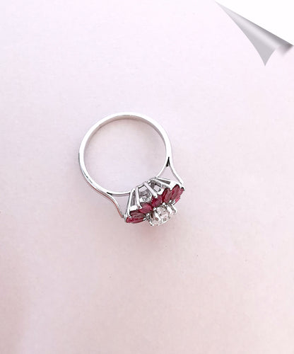 Bague 54.5 Bague Ancienne Rubis Diamant 0,50 ct Or Blanc 58 Facettes AA 1523