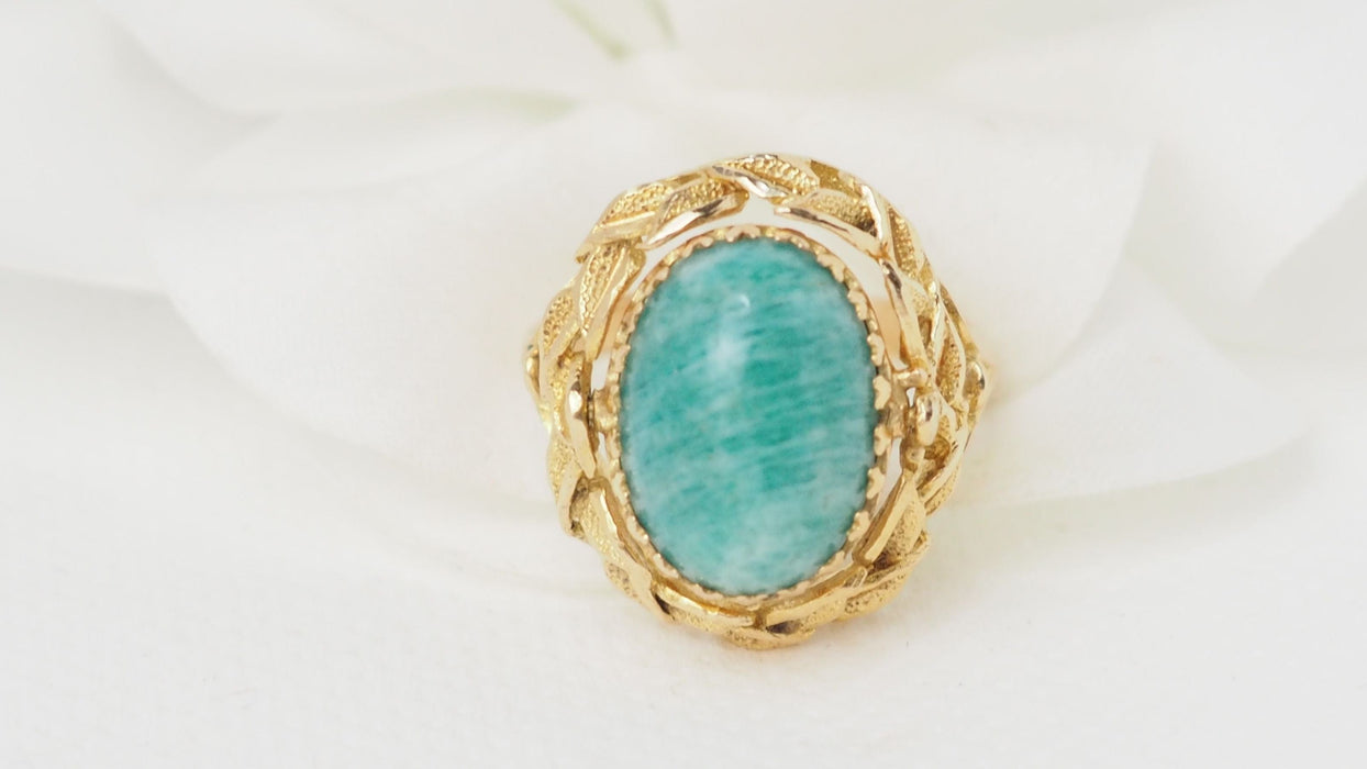 Bague 52.5 Bague Basculante En Or Jaune, Perles Et Amazonite 58 Facettes 32313