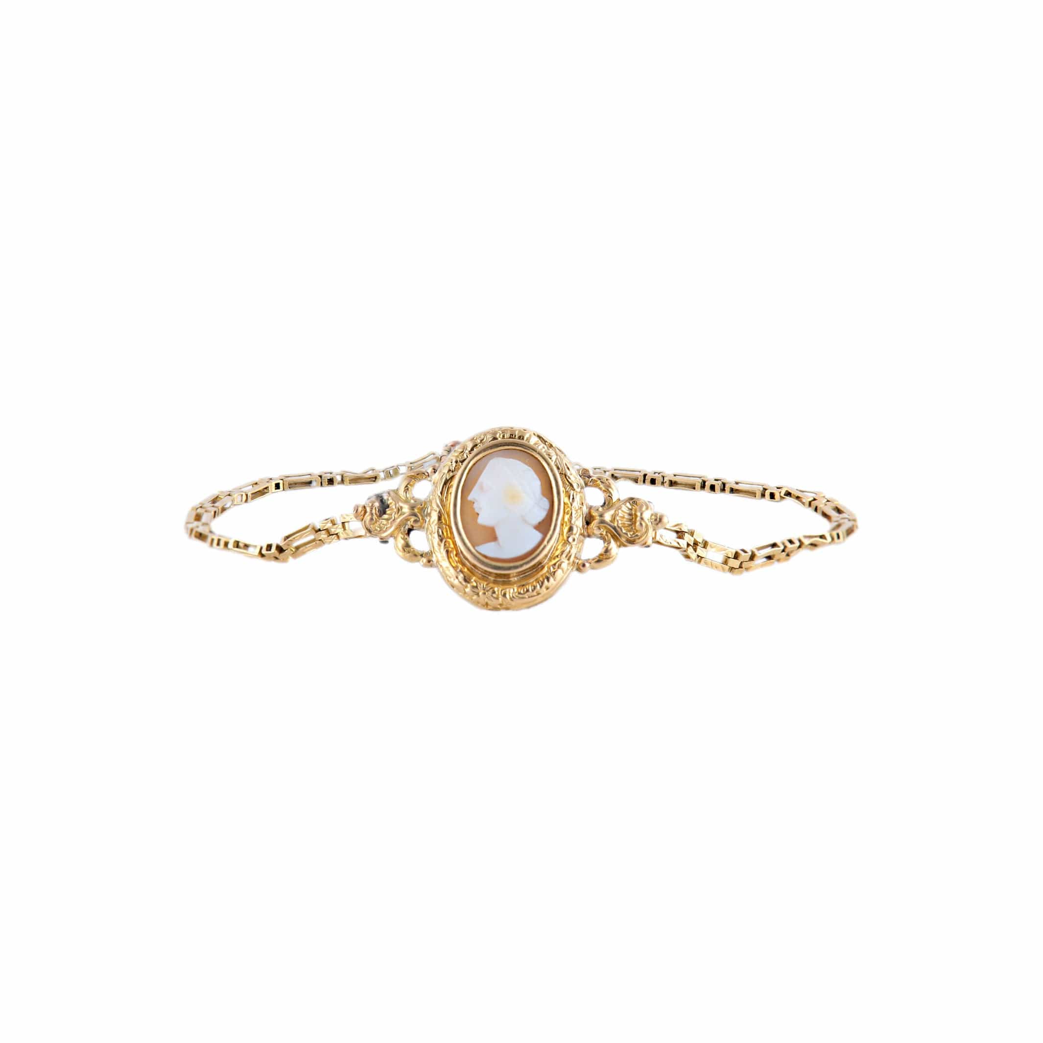 Bracelet Or 18K Camée Cornaline Et Diamants Rose Taille - XIXe Siècle, Ouvrant, état Très Bon