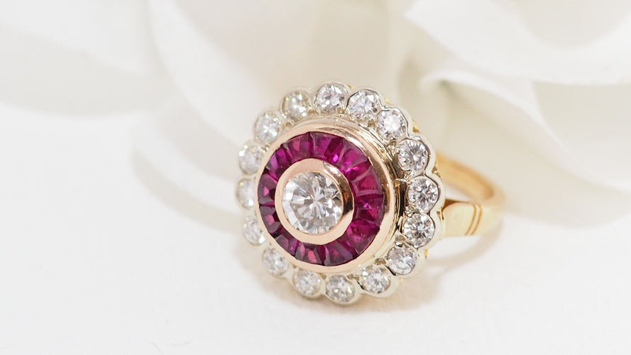 Bague 54 Bague entourage Rubis Diamants 58 Facettes 32432