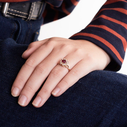 Bague 50 Bague fleur rubis or rose 58 Facettes