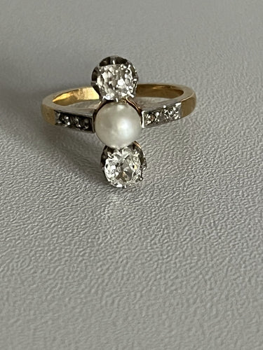 Bague 50 Bague Or Jaune Platine Perle Diamants 58 Facettes 5032