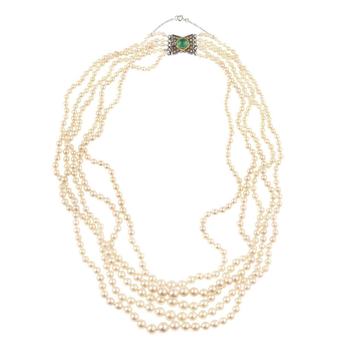Collier Collier Art Déco Perles Diamants Emeraude 58 Facettes C150