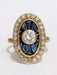 Ring 57 Yellow gold oval marquise ring with sapphires and diamonds 58 Facettes TBU