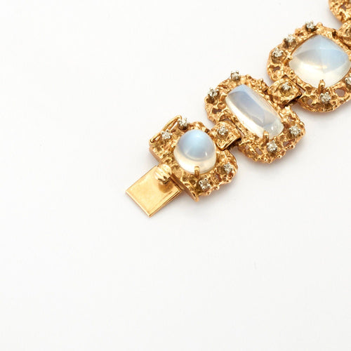 Bracelet SERVAN - Parure en or jaune, pierres de lune et diamants 58 Facettes