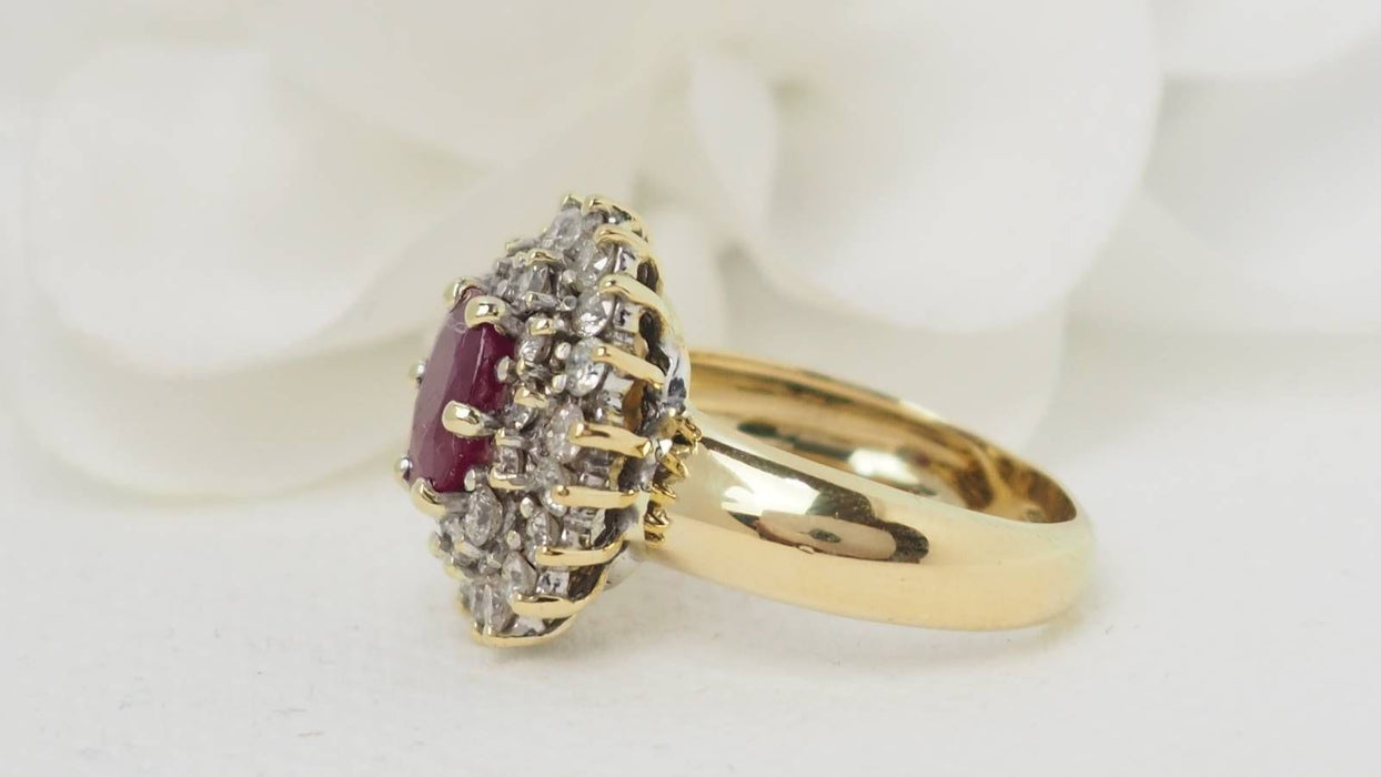 Bague 54.5 Bague pompadour or jaune rubis diamants 58 Facettes 32369